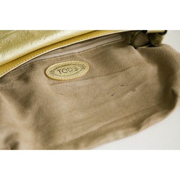 Tod's Vintage Y2K Leather Gold Tone  Oval Large Buckle Shoulder Bag - Picture 10 of 11